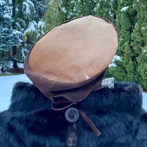 VTG 1970s Ethnic Leather Hat Turban Funky Costume Beret Dark Academia Carnival